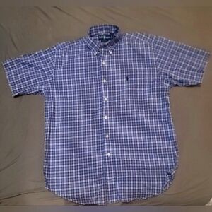 Ralph Lauren Blake Seersucker Mens Button Down Shirt Blue Checks Size Medium